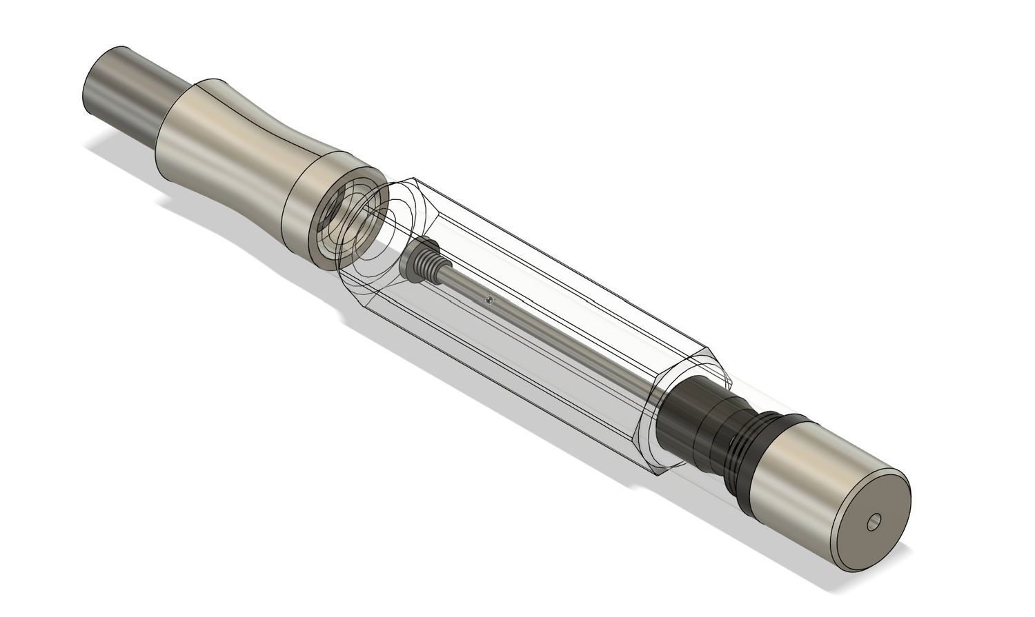 CAD render of the fountain pen showing the internal piston mechanism